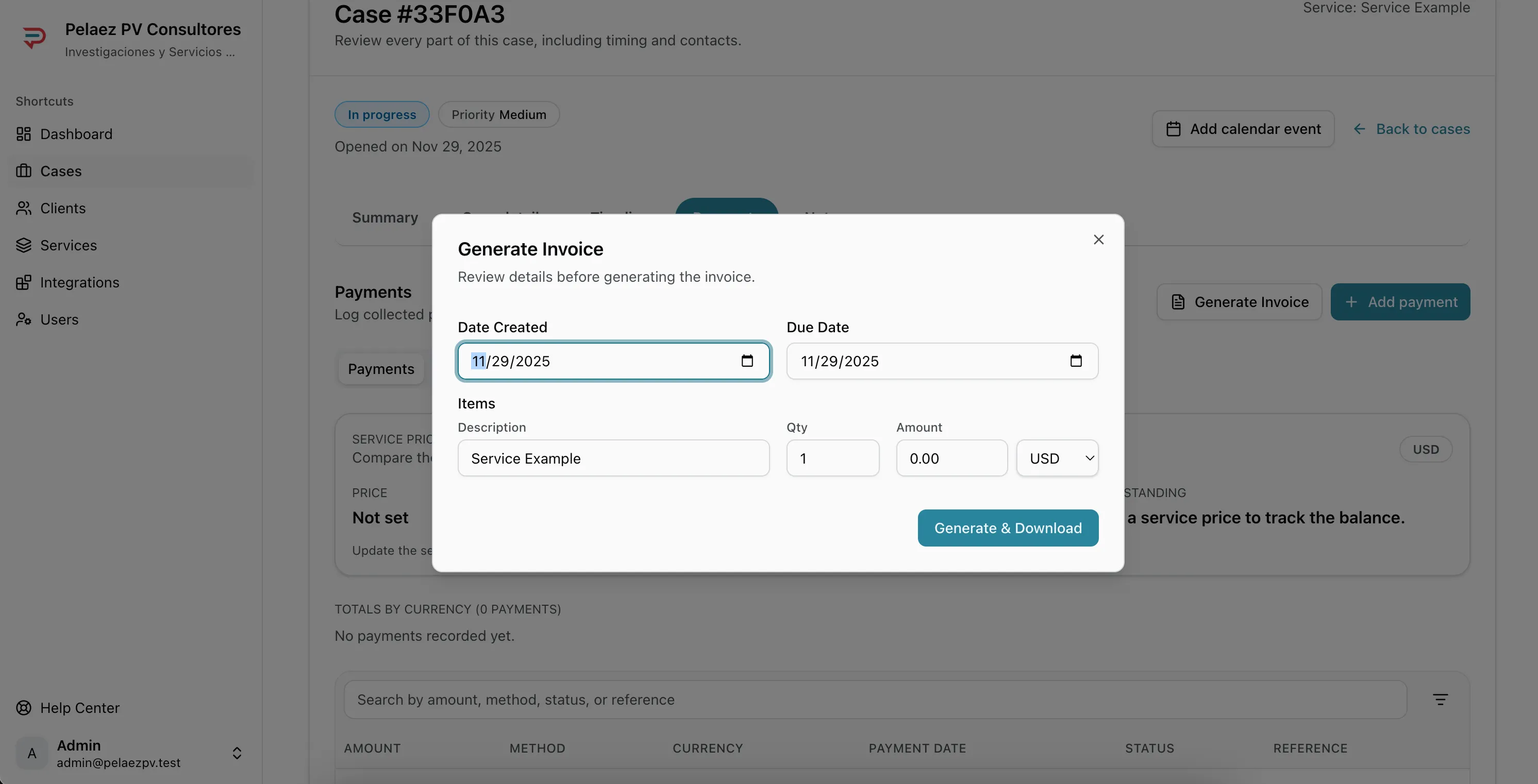 Create Invoice modal