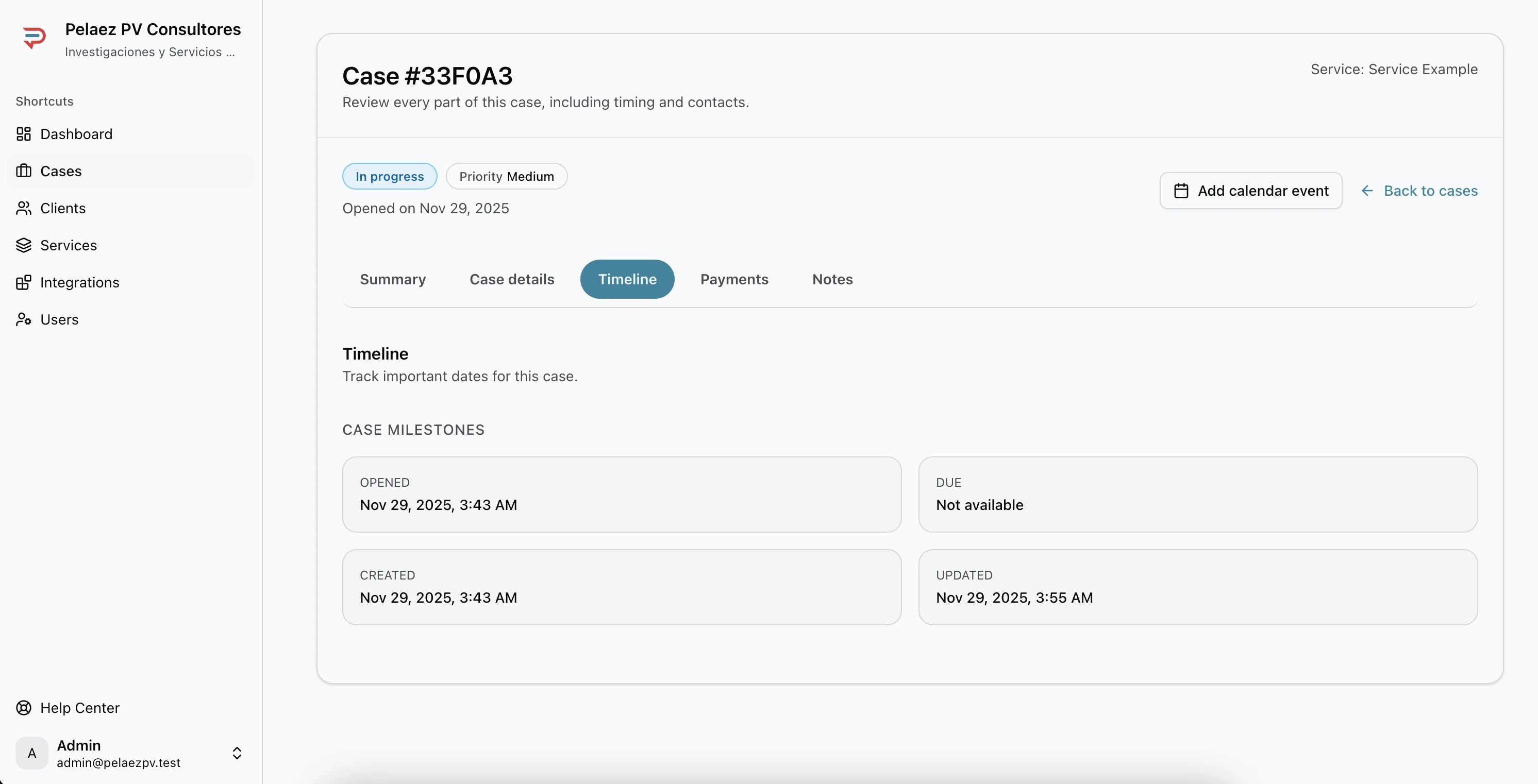Timeline tab with dates