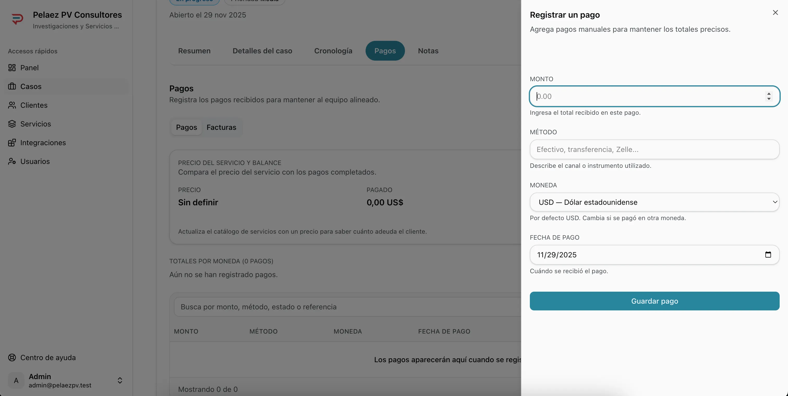 Modal para agregar pago