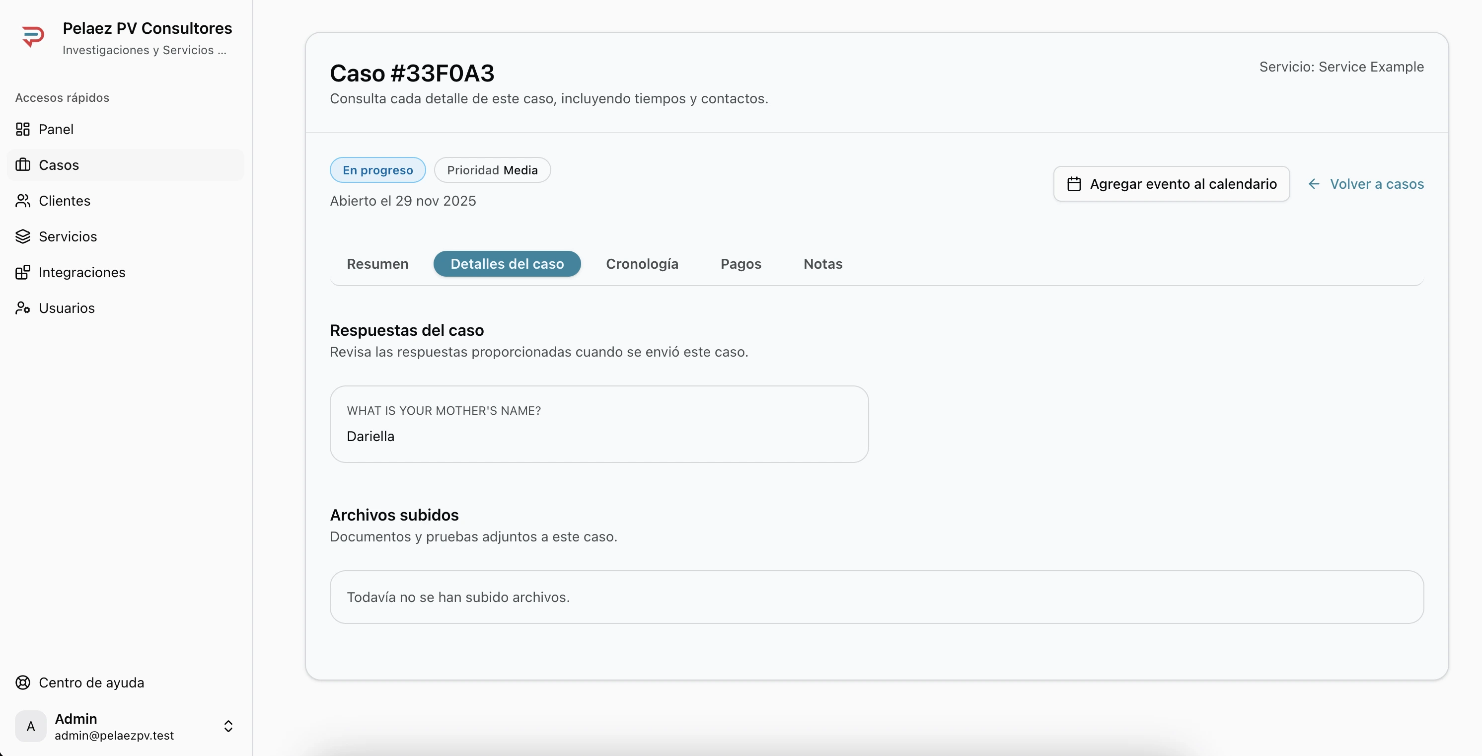 Pestaña Detalles con respuestas y documentos