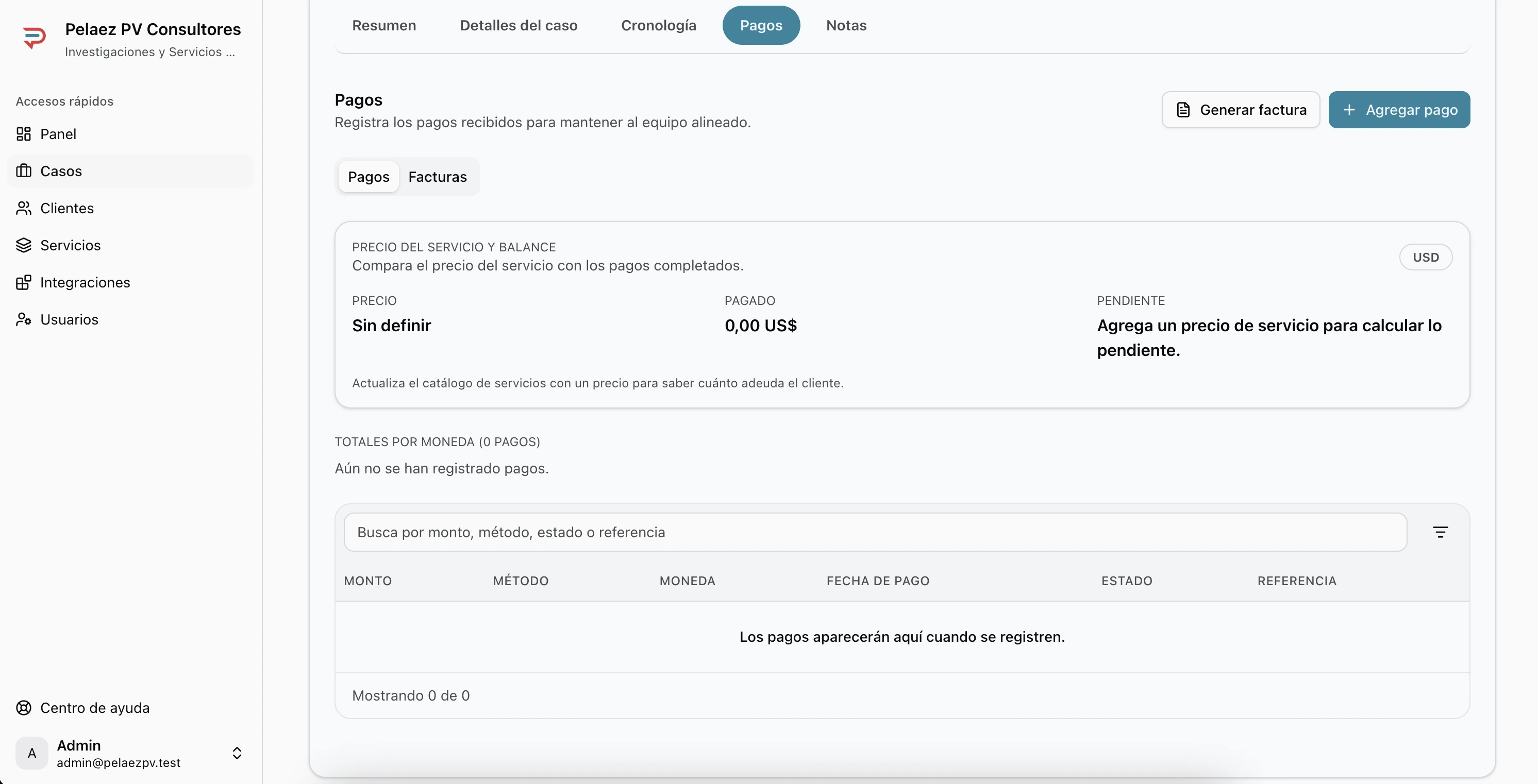Pestaña Pagos con listado de pagos