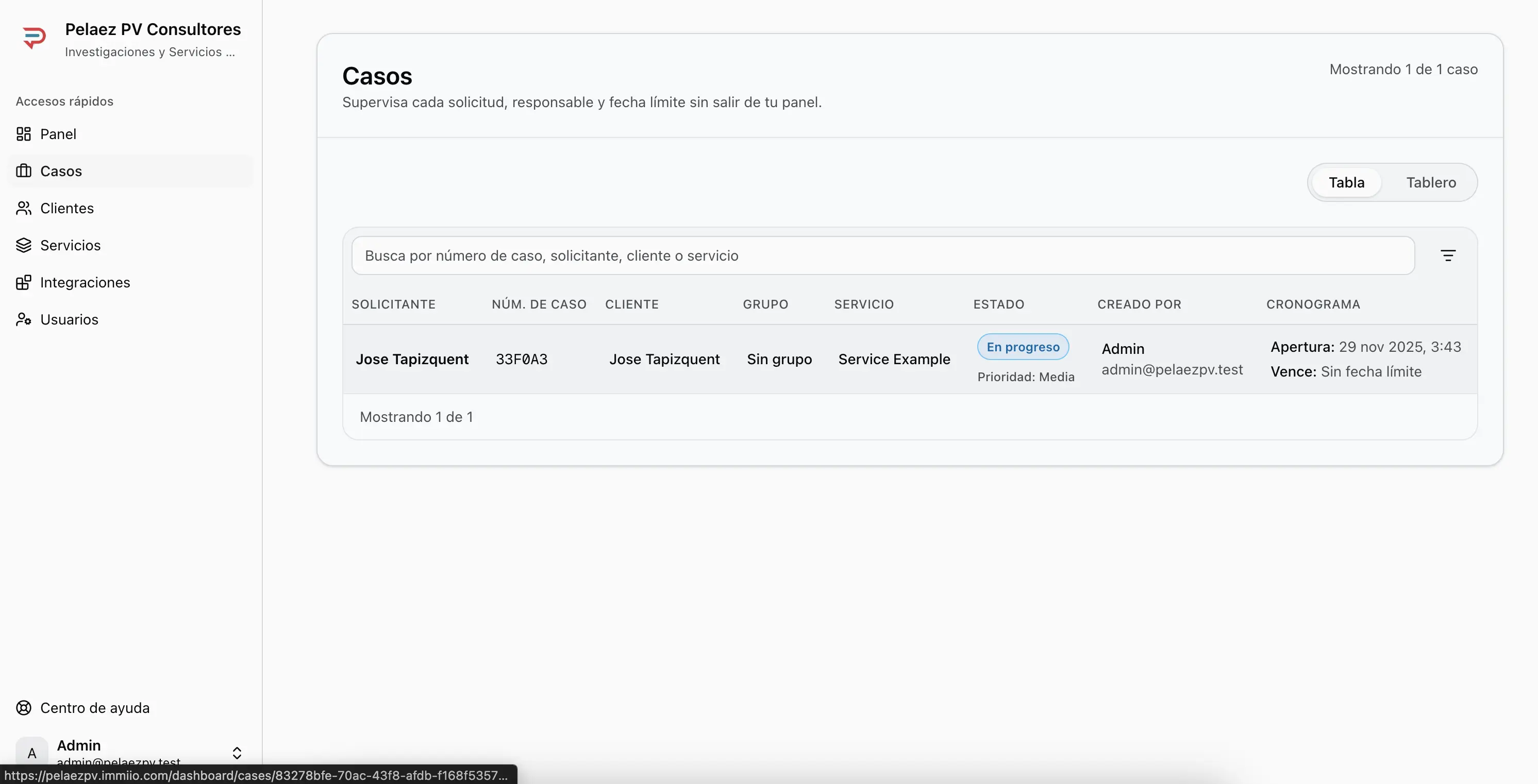 Vista de lista de casos