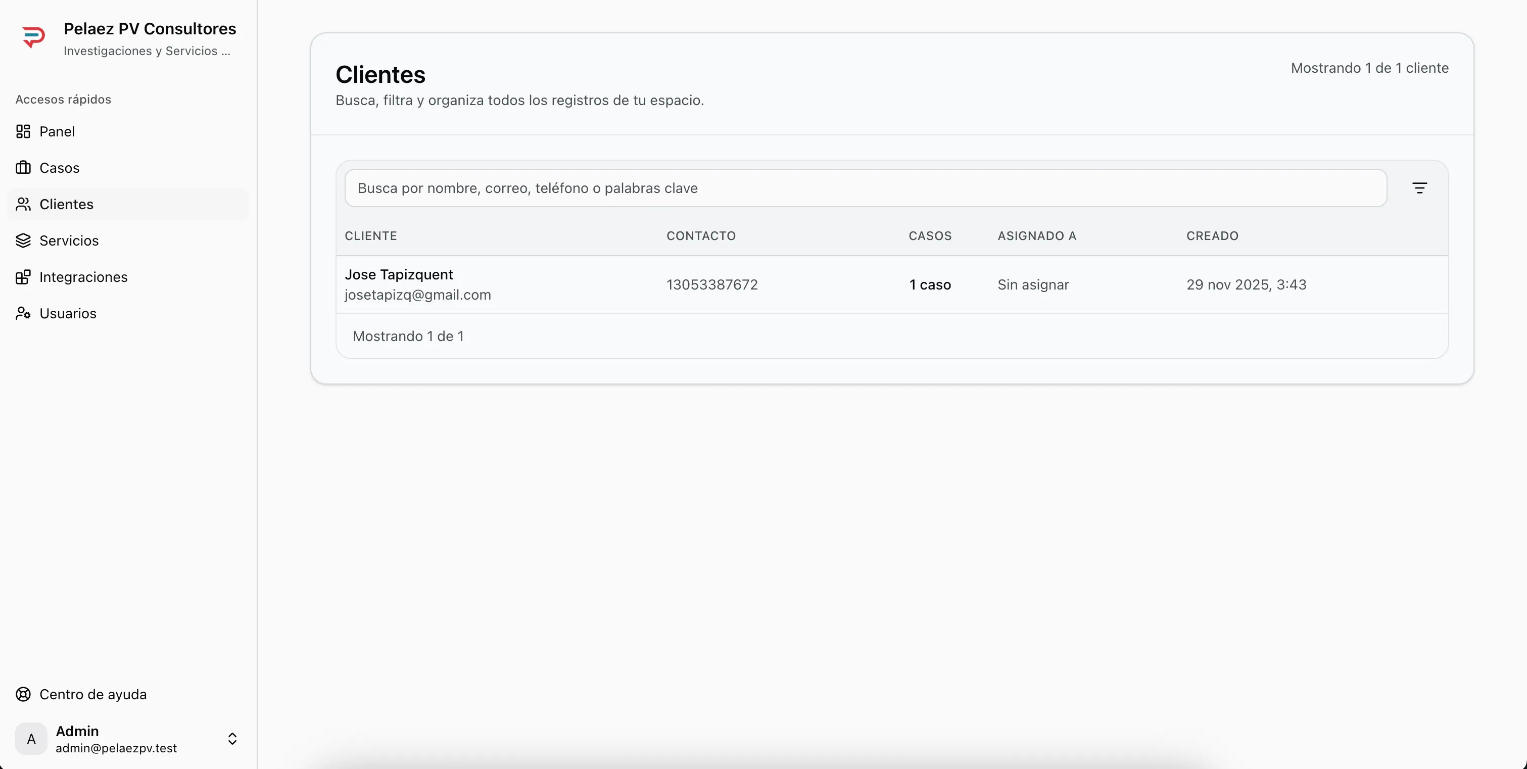 Vista de lista de clientes